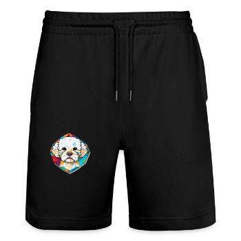 Bichon Frise Dog Breed Watercolor Illustration - Stanley/Stella Trainer Unisex Organic Jogging Shorts - black - Front - Nik (191cm) & Marisol (170cm)