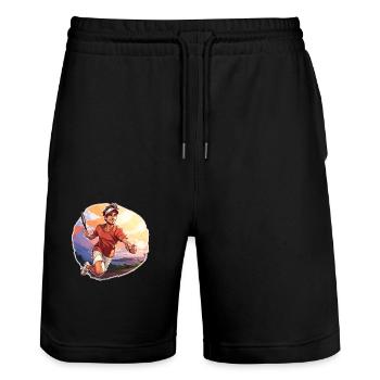 Joueur de tennis - Illustration - Short de jogging bio TRAINER Stanley/Stella unisexe - noir - Devant - Nik (191cm) & Marisol (170cm)