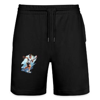Tennis Player - Illustration - Stanley/Stella Trainer Unisex Organic Jogging Shorts - black - Front - Nik (191cm) & Marisol (170cm)