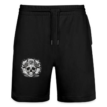 Schwarz-Weiß Schädel & Rosen Design - Stanley/Stella Unisex Bio Joggingshorts Trainer  - Schwarz - Vorne - Nik (191cm) & Marisol (170cm)
