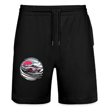 Japanese style car, JDM - Stanley/Stella Trainer Unisex Organic Jogging Shorts - black - Front - Nik (191cm) & Marisol (170cm)