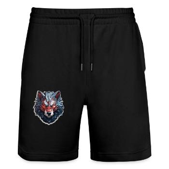 Wolf - Illustration - Stanley/Stella Unisex Bio Joggingshorts Trainer  - Schwarz - Vorne - Nik (191cm) & Marisol (170cm)