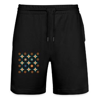 Geometrische Vintage-Retro-Formen - Stanley/Stella Unisex Bio Joggingshorts Trainer  - Schwarz - Vorne - Nik (191cm) & Marisol (170cm)