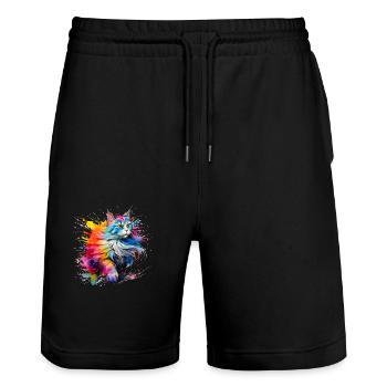 Katze, Maine Coon - Stanley/Stella Unisex Bio Joggingshorts Trainer  - Schwarz - Vorne - Nik (191cm) & Marisol (170cm)