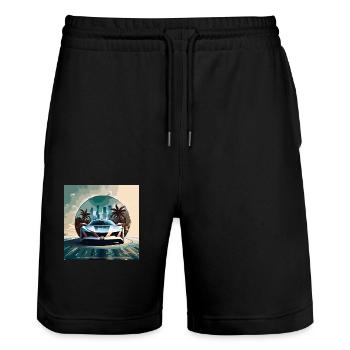 Miami Portal Escape (Miami Collection) - Short de jogging bio TRAINER Stanley/Stella unisexe - noir - Devant - Nik (191cm) & Marisol (170cm)
