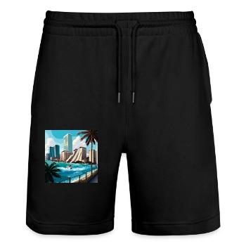 Escape over water (Miami Collection) - Stanley/Stella Unisex Bio Joggingshorts Trainer  - Schwarz - Vorne - Nik (191cm) & Marisol (170cm)