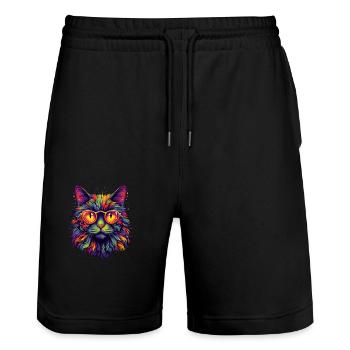 Bunte Katze mit Brille - Stanley/Stella Unisex Bio Joggingshorts Trainer  - Schwarz - Vorne - Nik (191cm) & Marisol (170cm)