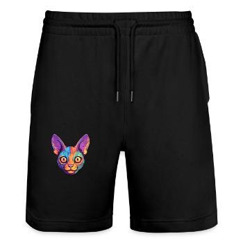 Somali Kurzhaar Katze Aquarell Cartoon Kawaii - Stanley/Stella Unisex Bio Joggingshorts Trainer  - Schwarz - Vorne - Nik (191cm) & Marisol (170cm)