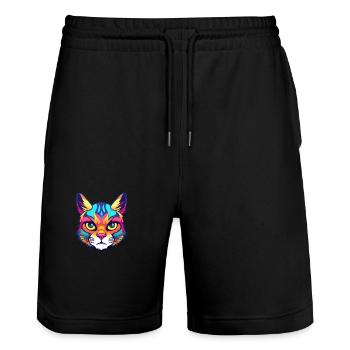 German Rex Cat Breed Watercolor Cartoon Kawaii Pet - Stanley/Stella Trainer Unisex Organic Jogging Shorts - black - Front - Nik (191cm) & Marisol (170cm)