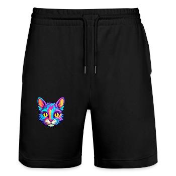 Égée chat race aquarelle dessin animé Kawaii animal de compagnie - Short de jogging bio TRAINER Stanley/Stella unisexe - noir - Devant - Nik (191cm) & Marisol (170cm)