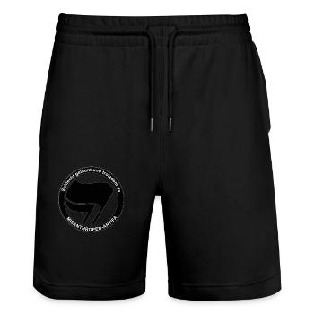 Misanthropen Antifa - Stanley/Stella Unisex Bio Joggingshorts Trainer  - Schwarz - Vorne - Nik (191cm) & Marisol (170cm)