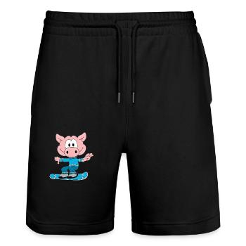 SNOWBOARD - WINTERSPORT - SCHWEIN - SPORT - Stanley/Stella Unisex Bio Joggingshorts Trainer  - Schwarz - Vorne - Nik (191cm) & Marisol (170cm)