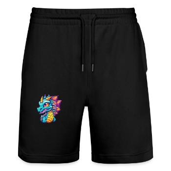 Drache Buntes Aquarell Cartoon Kawaii Tier - Stanley/Stella Unisex Bio Joggingshorts Trainer  - Schwarz - Vorne - Nik (191cm) & Marisol (170cm)