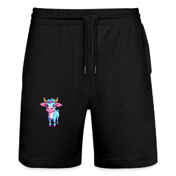 Cow Colorful Watercolor Cartoon Kawaii Animal - Stanley/Stella Trainer Unisex Organic Jogging Shorts - black - Front - Nik (191cm) & Marisol (170cm)