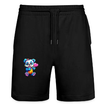 Panda Buntes Aquarell Cartoon Kawaii Tier - Stanley/Stella Unisex Bio Joggingshorts Trainer  - Schwarz - Vorne - Nik (191cm) & Marisol (170cm)
