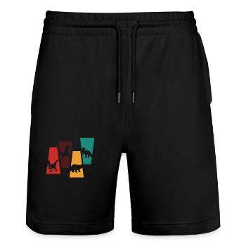 Vintage Retro Dinosaurier - Dinosaurier Geschenkidee - Stanley/Stella Unisex Bio Joggingshorts Trainer  - Schwarz - Vorne - Nik (191cm) & Marisol (170cm)