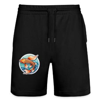 carpe koi - poisson japon - Short de jogging bio TRAINER Stanley/Stella unisexe - noir - Devant - Nik (191cm) & Marisol (170cm)