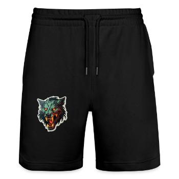 Wolf - Illustration - Stanley/Stella Unisex Bio Joggingshorts Trainer  - Schwarz - Vorne - Nik (191cm) & Marisol (170cm)