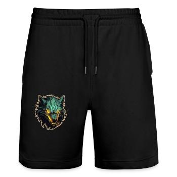 Wolf - Illustration - Stanley/Stella Unisex Bio Joggingshorts Trainer  - Schwarz - Vorne - Nik (191cm) & Marisol (170cm)