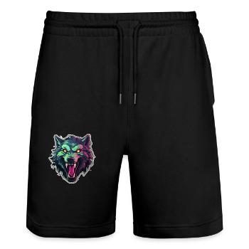 Wolf - Illustration - Stanley/Stella Unisex Bio Joggingshorts Trainer  - Schwarz - Vorne - Nik (191cm) & Marisol (170cm)