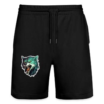 Wolf - Illustration - Stanley/Stella Trainer Unisex Organic Jogging Shorts - black - Front - Nik (191cm) & Marisol (170cm)