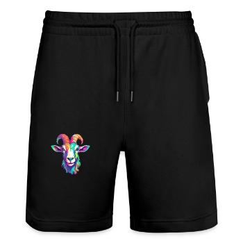 Chèvre Aquarelle Colorée Dessin Animé Kawaii Animal - Short de jogging bio TRAINER Stanley/Stella unisexe - noir - Devant - Nik (191cm) & Marisol (170cm)