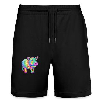 Pig Colorful Watercolor Cartoon Kawaii Animal - Stanley/Stella Trainer Unisex Organic Jogging Shorts - black - Front - Nik (191cm) & Marisol (170cm)