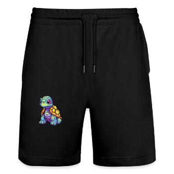 Turtle Colorful Watercolor Cartoon Kawaii Animal - Stanley/Stella Trainer Unisex Organic Jogging Shorts - black - Front - Nik (191cm) & Marisol (170cm)