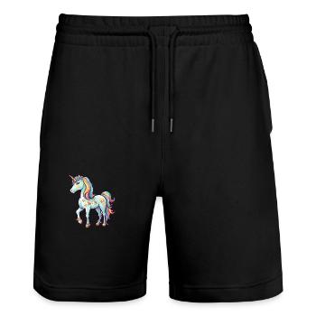 Unicorn Colorful Watercolor Cartoon Kawaii Animal - Stanley/Stella Trainer Unisex Organic Jogging Shorts - black - Front - Nik (191cm) & Marisol (170cm)