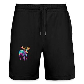 Moose Colorful Watercolor Cartoon Kawaii Animal - Stanley/Stella Trainer Unisex Organic Jogging Shorts - black - Front - Nik (191cm) & Marisol (170cm)
