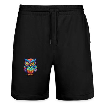 Owl Colorful Watercolor Cartoon Kawaii Animal - Stanley/Stella Trainer Unisex Organic Jogging Shorts - black - Front - Nik (191cm) & Marisol (170cm)