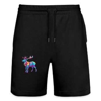 Wapiti coloré aquarelle dessin animé kawaii Animal - Short de jogging bio TRAINER Stanley/Stella unisexe - noir - Devant - Nik (191cm) & Marisol (170cm)