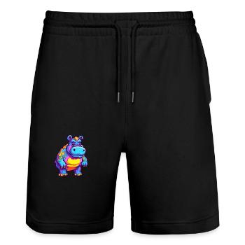 Nilpferd bunte Aquarell-Karikatur Kawaii-Tier - Stanley/Stella Unisex Bio Joggingshorts Trainer  - Schwarz - Vorne - Nik (191cm) & Marisol (170cm)