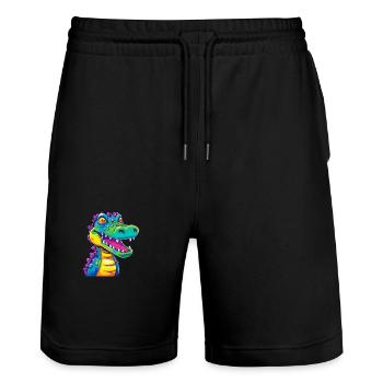 Crocodile Aquarelle Colorée Dessin Animé Kawaii Anima - Short de jogging bio TRAINER Stanley/Stella unisexe - noir - Devant - Nik (191cm) & Marisol (170cm)