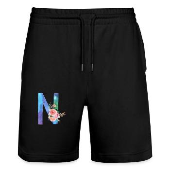 Buchstabe N Aquarell - Stanley/Stella Unisex Bio Joggingshorts Trainer  - Schwarz - Vorne - Nik (191cm) & Marisol (170cm)