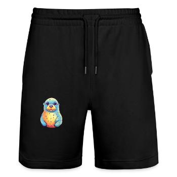Sceau Aquarelle Colorée Dessin Animé Kawaii Animal - Short de jogging bio TRAINER Stanley/Stella unisexe - noir - Devant - Nik (191cm) & Marisol (170cm)