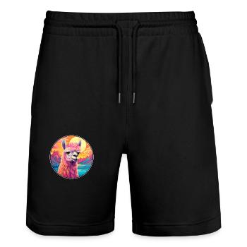Alpaga Aquarelle Colorée Dessin Animé Kawaii Animal - Short de jogging bio TRAINER Stanley/Stella unisexe - noir - Devant - Nik (191cm) & Marisol (170cm)