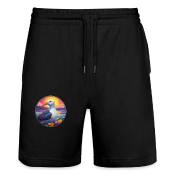 Albatross Colorful Watercolor Cartoon Kawaii Pet - Stanley/Stella Trainer Unisex Organic Jogging Shorts - black - Front - Nik (191cm) & Marisol (170cm)