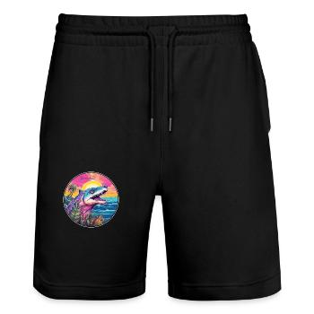 Barracuda Aquarelle Colorée Dessin Animé Kawaii Pet - Short de jogging bio TRAINER Stanley/Stella unisexe - noir - Devant - Nik (191cm) & Marisol (170cm)