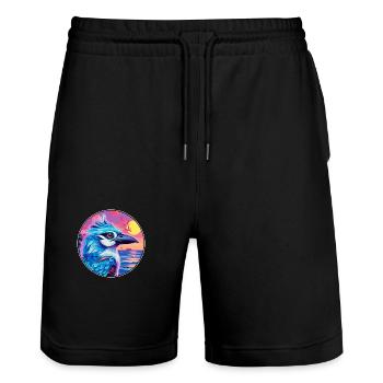 Blue Jay Colorful Watercolor Cartoon Kawaii Animal - Stanley/Stella Trainer Unisex Organic Jogging Shorts - black - Front - Nik (191cm) & Marisol (170cm)