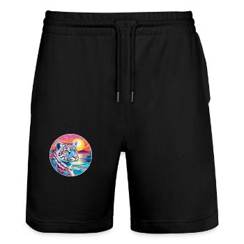 Snow Leopard Colorful Watercolor Cartoon Kawaii - Stanley/Stella Trainer Unisex Organic Jogging Shorts - black - Front - Nik (191cm) & Marisol (170cm)