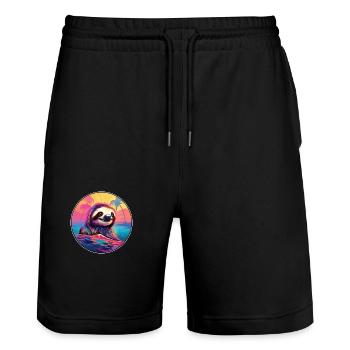 Faultier buntes Aquarell Cartoon Kawaii Tier - Stanley/Stella Unisex Bio Joggingshorts Trainer  - Schwarz - Vorne - Nik (191cm) & Marisol (170cm)