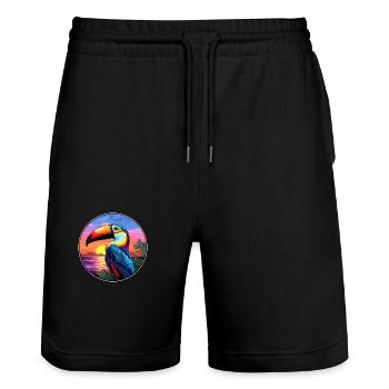 Toucan Colorful Watercolor Cartoon Kawaii Animal - Stanley/Stella Trainer Unisex Organic Jogging Shorts - black - Front - Nik (191cm) & Marisol (170cm)