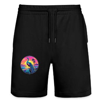 Pfau Buntes Aquarell Cartoon Kawaii Tier - Stanley/Stella Unisex Bio Joggingshorts Trainer  - Schwarz - Vorne - Nik (191cm) & Marisol (170cm)