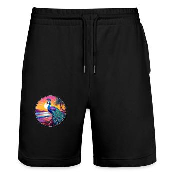 Peacock Colorful Watercolor Cartoon Kawaii Animal - Stanley/Stella Trainer Unisex Organic Jogging Shorts - black - Front - Nik (191cm) & Marisol (170cm)
