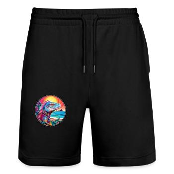 Iguana Colorful Watercolor Cartoon Kawaii Animal - Stanley/Stella Trainer Unisex Organic Jogging Shorts - black - Front - Nik (191cm) & Marisol (170cm)