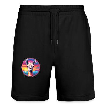 Llama Colorful Watercolor Cartoon Kawaii Animal - Stanley/Stella Trainer Unisex Organic Jogging Shorts - black - Front - Nik (191cm) & Marisol (170cm)
