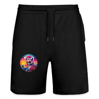 Lemur Colorful Watercolor Cartoon Kawaii Animal - Stanley/Stella Trainer Unisex Organic Jogging Shorts - black - Front - Nik (191cm) & Marisol (170cm)