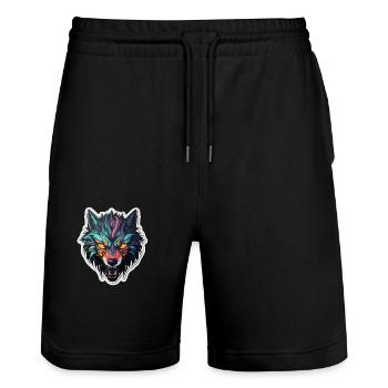 Wolf - Illustration - Stanley/Stella Trainer Unisex Organic Jogging Shorts - black - Front - Nik (191cm) & Marisol (170cm)