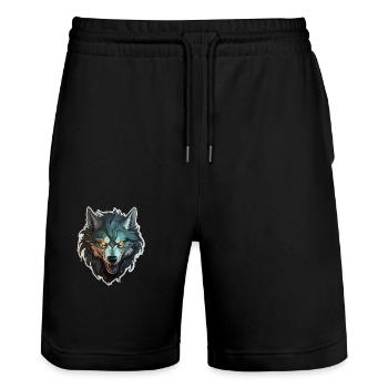 Wolf - Illustration - Stanley/Stella Unisex Bio Joggingshorts Trainer  - Schwarz - Vorne - Nik (191cm) & Marisol (170cm)